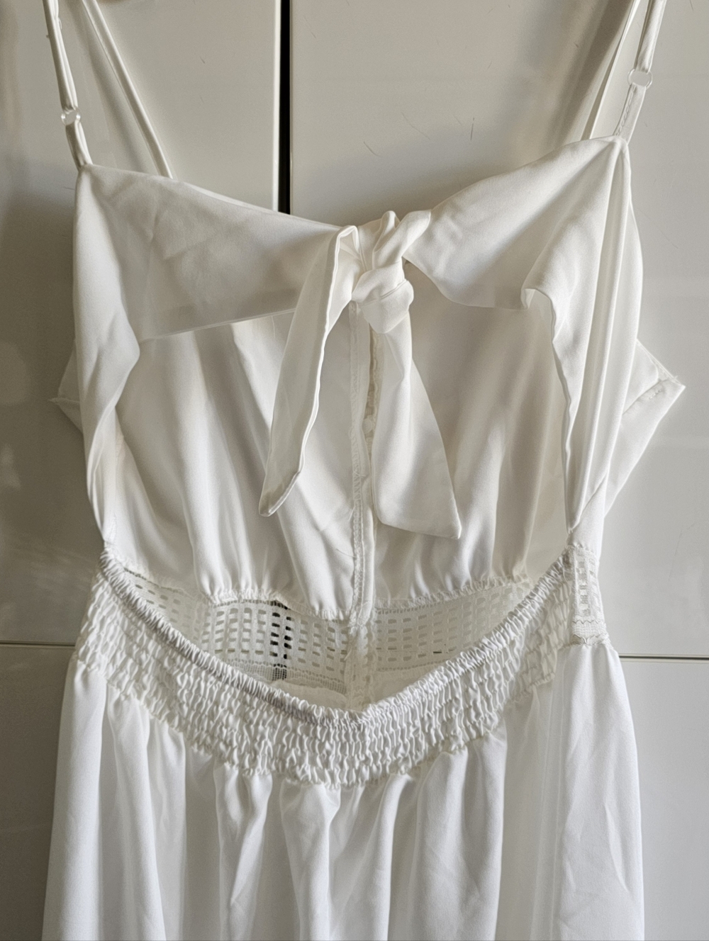 Elegant Eyelet Lace Tie Knot Back Sleeveless Button up Midi Dress - Picture 15 of 16
